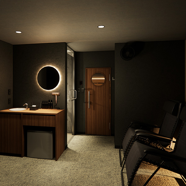 広々としたスペースに2台のインフィニティチェアを設置。エアコンとサーキュレーターを完備し、最高のととのい体験をお約束します。<br />
<br />
※ROOM6・ROOM7の2部屋でインフィニティチェアを設置します。<br />
通常料金＋500円／1部屋にてご予約いただけます（人数に関わらず一律料金です）。